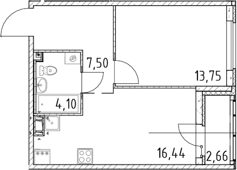 1-комнатная квартира 41.79 м², 8/17 эт., ЖК «Город Первых»